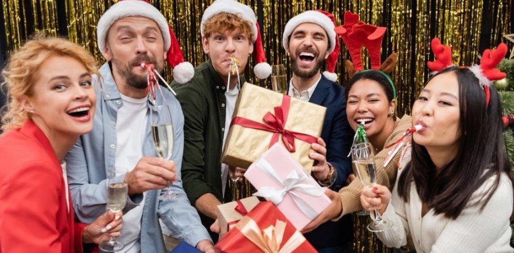 business people with gifts
