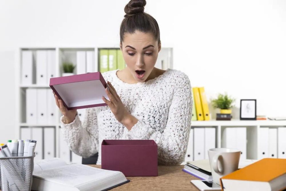Woman is surprised to see her present