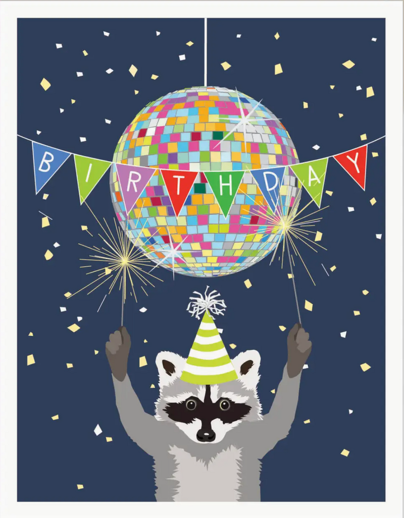 Disco Raccoon Birthday Card - Bestseller