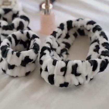 Fuzzy Leopard Print Headband &amp; Wristband Set