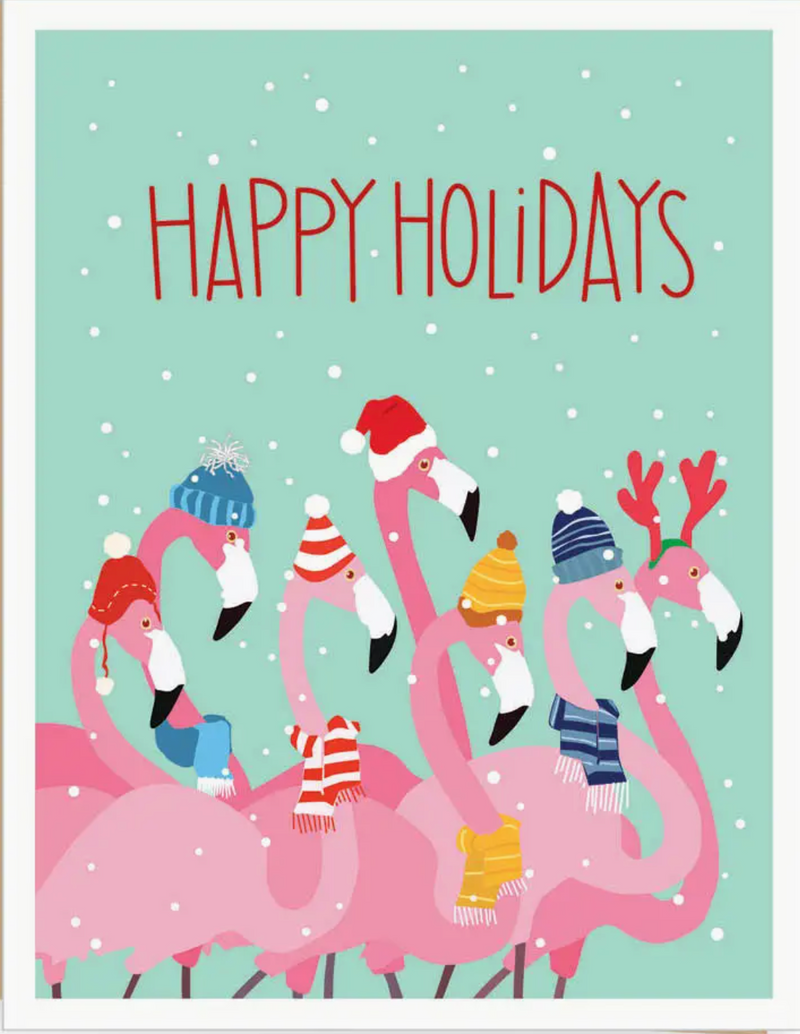 Happy Holiday Flamingos