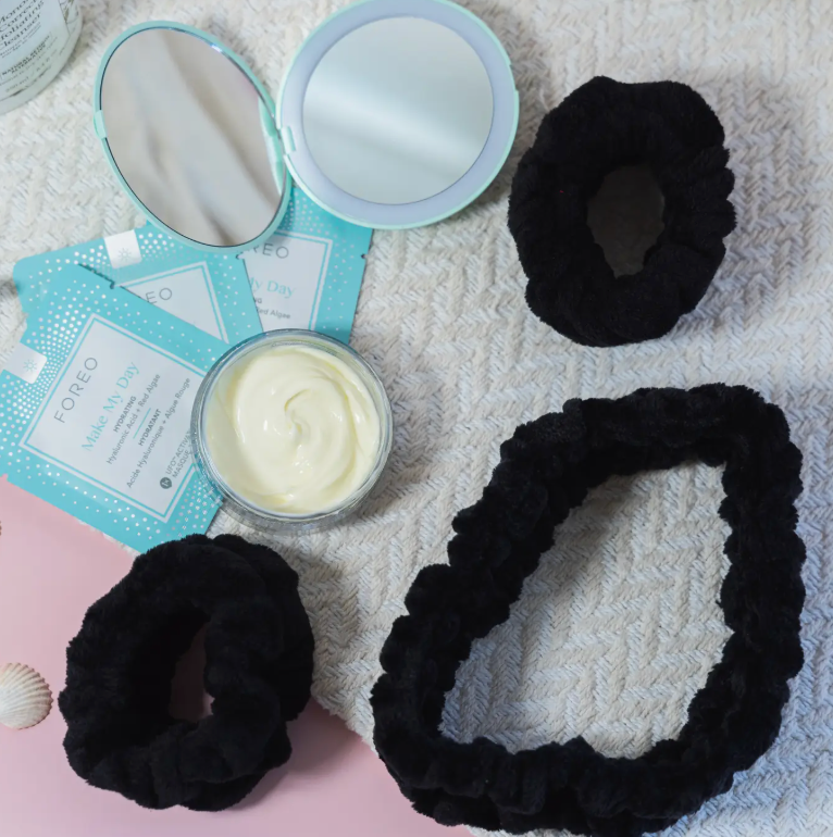 Fuzzy Black Headband &amp; Wristband Set