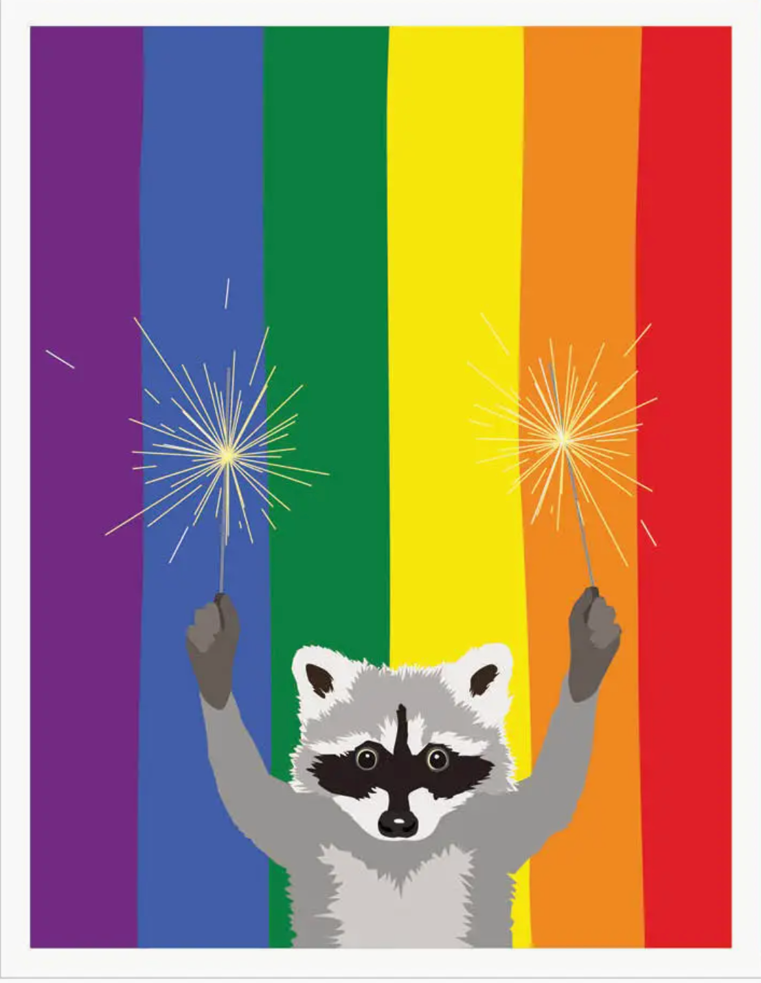 Raccoon with Sparklers Rainbow Flag Gay Pride Card