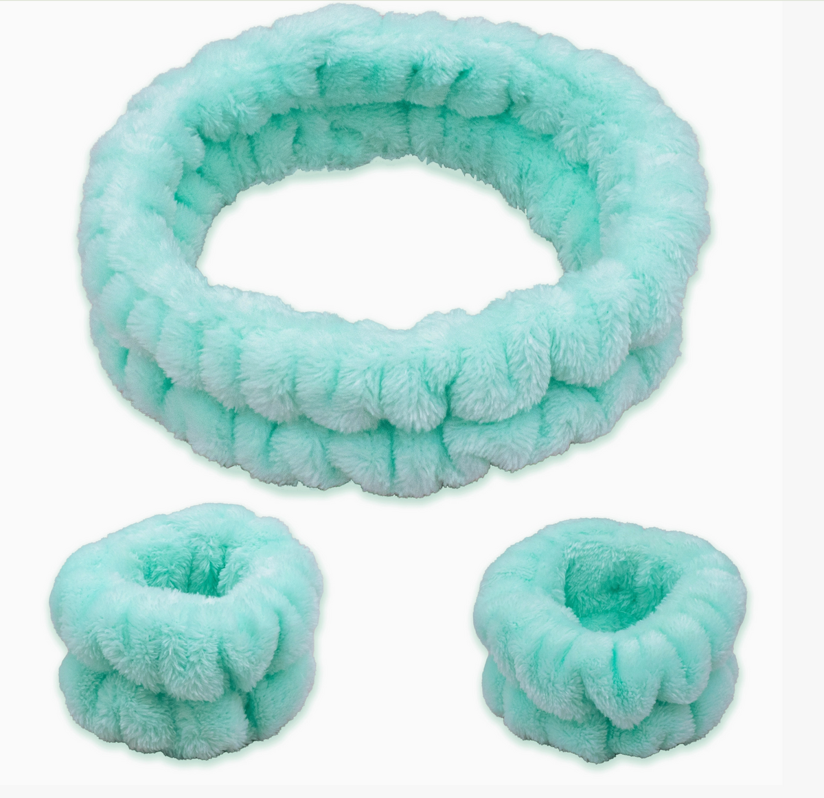 Fuzzy Green Spa Headband &amp; Wristband Set